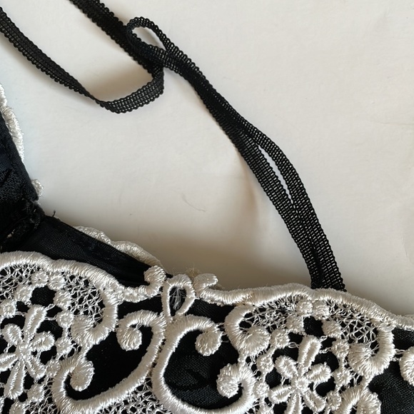 vintage scott mcclintock black brocade white lace off the shoulder dress - Picture 12 of 13